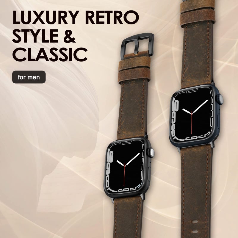 SWEES Leather Band Compatible for Apple Watch 42mm 44mm 45mm, Genuine Leather Replacement Wristband Strap Compatible iWatch Series 7 6 5 4 3 2 1 SE Sports & Edition Men And Women, Retro Brown - Image 5